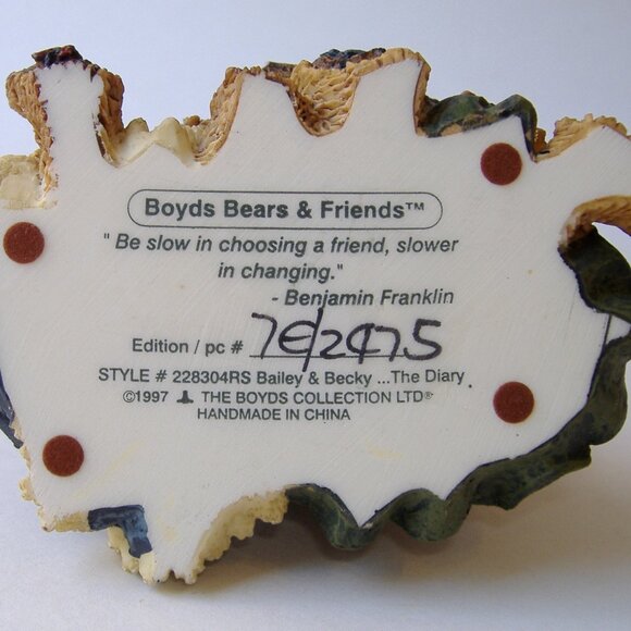 Boyds Bears Bailey & Becky Figurine Couple The Diary Book Edition 7E/2475 Cute - Picture 11 of 11